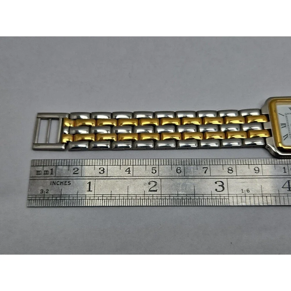EverSwiss Womens Two Tone Gold Silver Tank 26mm Dress Date Watch New Battery